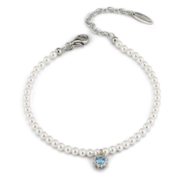 PEARL BRACELET WITH CENTRAL AQUAMARINE ZIRCONIA FLOWER