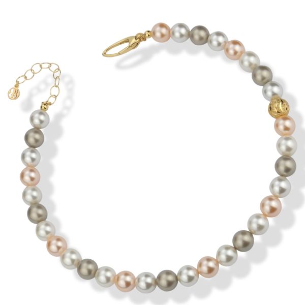 PLATINUM, PEACH AND WHITE PEARL NECKLACE