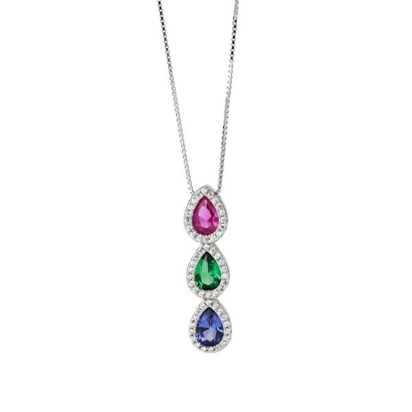 ZIRCONIA NECKLACE WITH MULTICOLORED DROP PENDANT