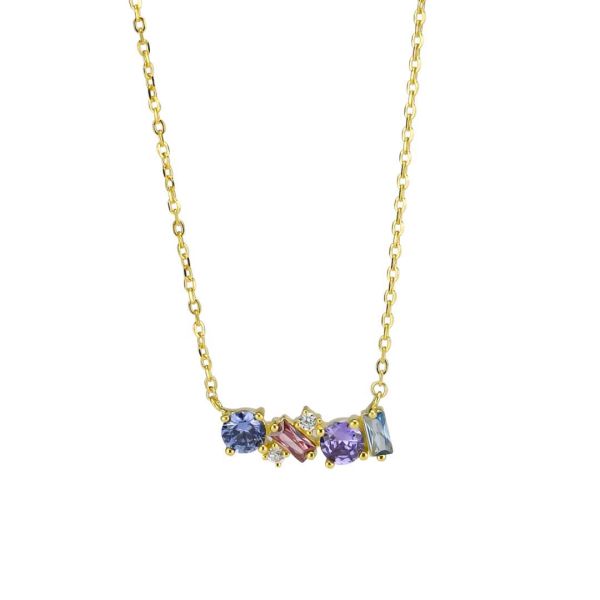 YELLOW GOLD PLATED NECKLACE WITH ZIRCONIA WITH MULTICOLORED CENTRAL