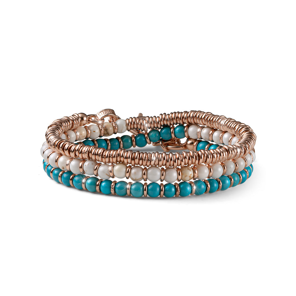 DAMEN-ARMBAND ENCANTO AULITE WEISS UND HELLBLAU SILBER ROSA DREI WUNDEN