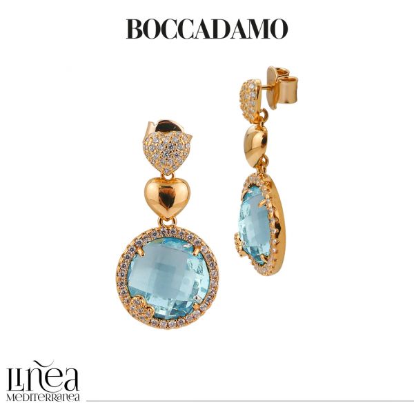 EARRINGS WITH PENDANT AQUAMARINE CRYSTAL AND ZIRCONIA