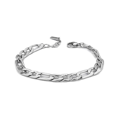 MEN'S STEEL BRACELET WITH FIGARO CHAIN