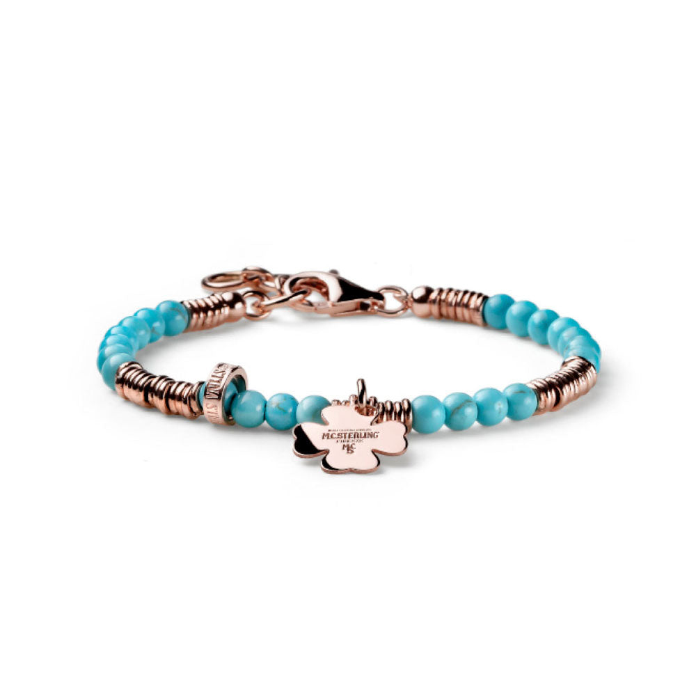 QUADRIFOGLIO-ARMBAND FÜR DAMEN AUS SILBER UND HELLBLAUEM AULITE