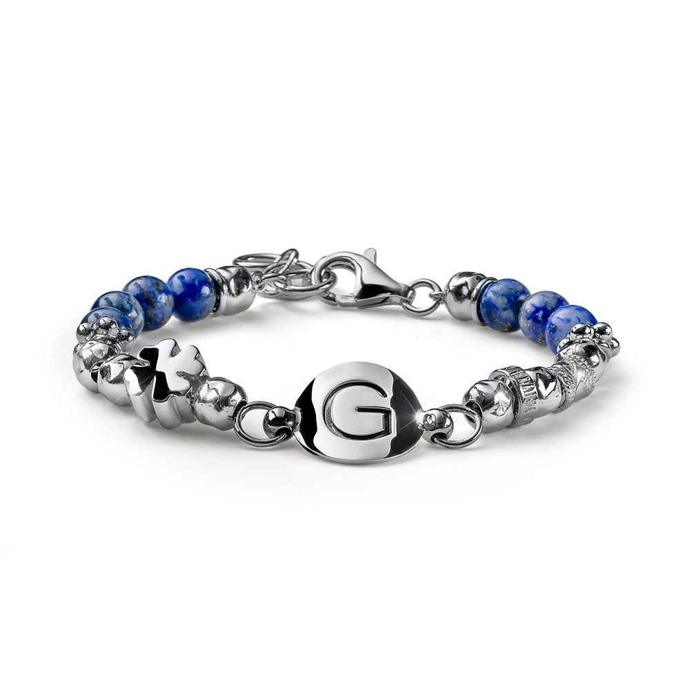 DAMENARMBAND MIT SILBER- UND LAPIS-QUADRIFOGLIO-CHARM-INITIALEN