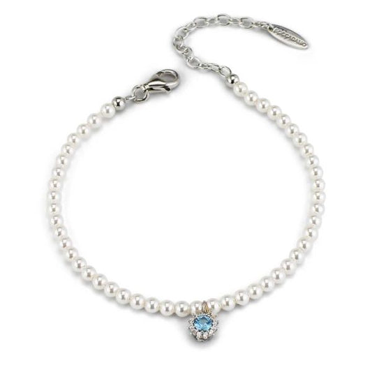 PERLENARMBAND MIT ZENTRALER AQUAMARIN-ZIRKONIA-BLÜTE