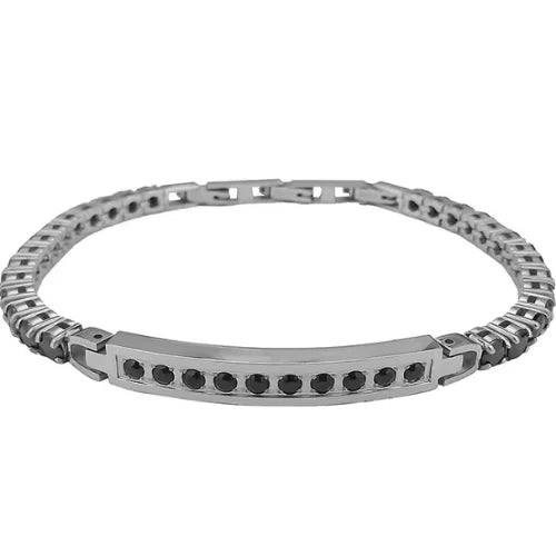 BOCCADAMO MEN HERRENARMBAND AUS STAHL MIT ZENTRALER PLATTE UND SCHWARZEM ZIRKONIA 