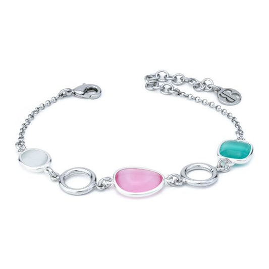 BRACCIALE RODIATO CON TRE CRISTALLI MULTICOLOR E MODULI CIRCOLARI