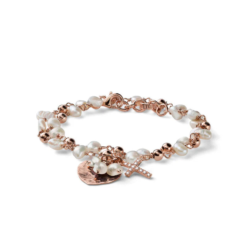 BRACCIALE DONNA DUE GIRI COLLEZIONE DREAMS ARGENTO ROSA E PERLE BIANCHE